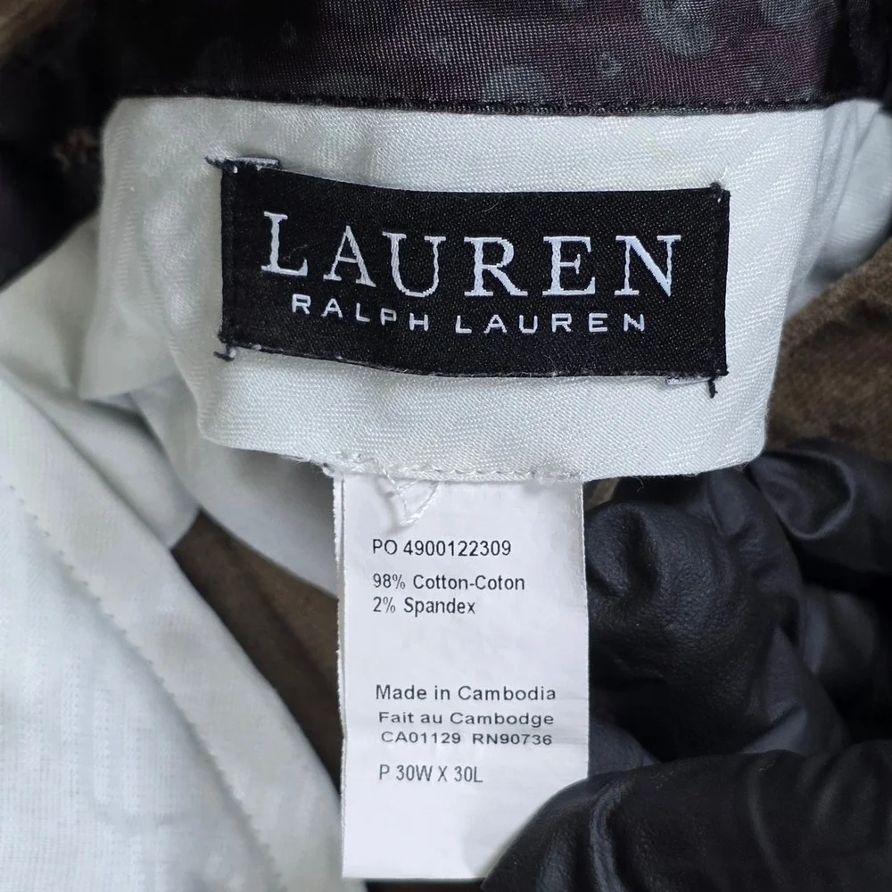 Lauren Ralph Lauren Pleated Corduroy Pants Men's 30×30 Tan Brown Straight Leg